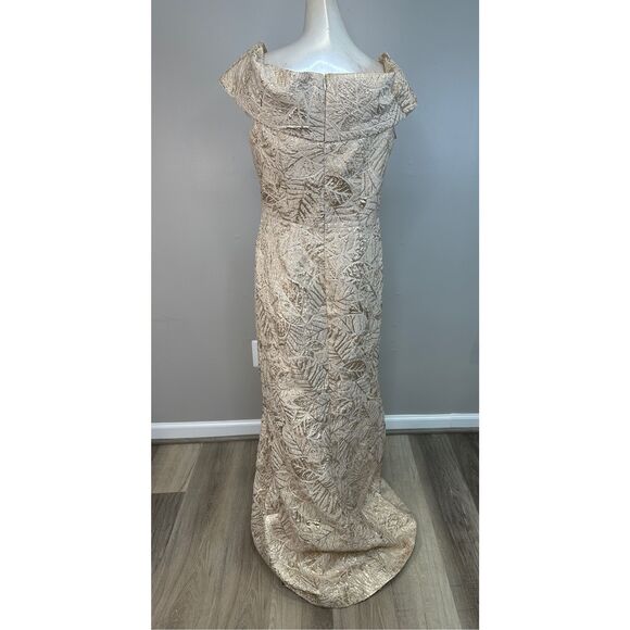 NWT Teri Jon by Rickie Freeman Metallic Jacquard Off-The-Shoulder Gown Size US8 - Picture 7 of 10